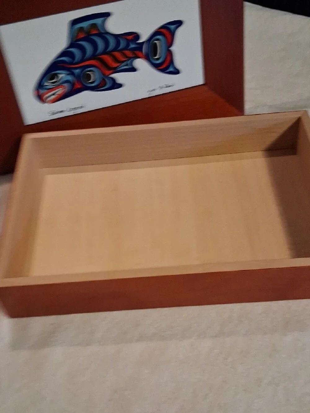 Wooden Box  Tile Box Art  Joe Wilson Indigenous Artist Salmon Legend Trible Art